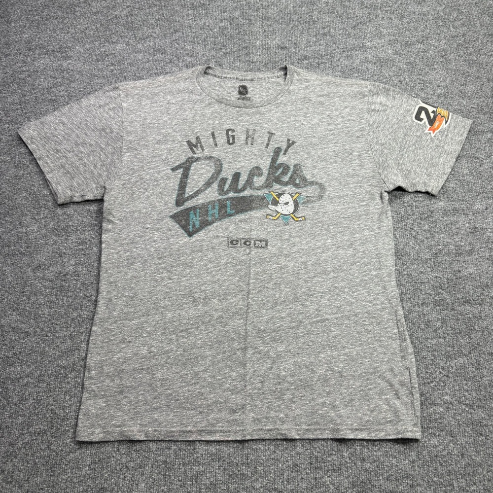 Anaheim Mighty Ducks CCM T Shirt Mens L Gray 20th Anniversary Hockey Fan